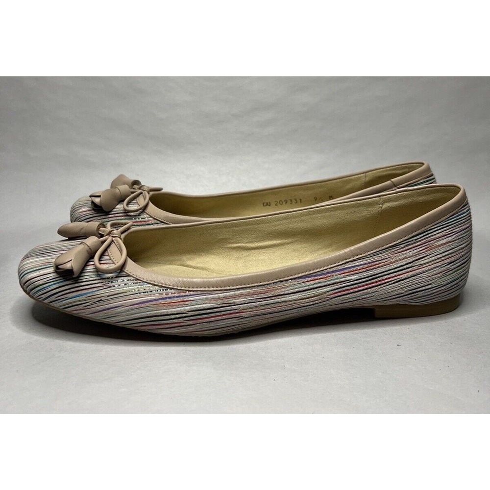 Stuart Weitzman Pink and Cream Flats with Bow Detail